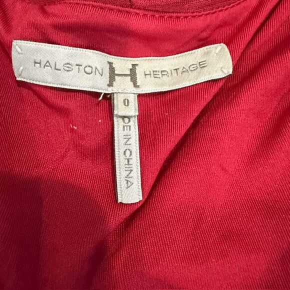 Halston Heritage V-Neck Maxi Dress Gown Ruched Red Pleats Sleeveless Size 0 - Picture 8 of 15